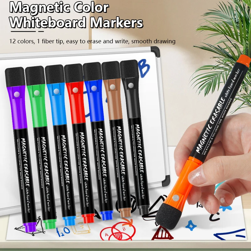 

Magnetic Dry Erase Markers Fine Tip Point Whiteboard Markers Children's Erasable Water-Based Marking Pen for School Supplies
