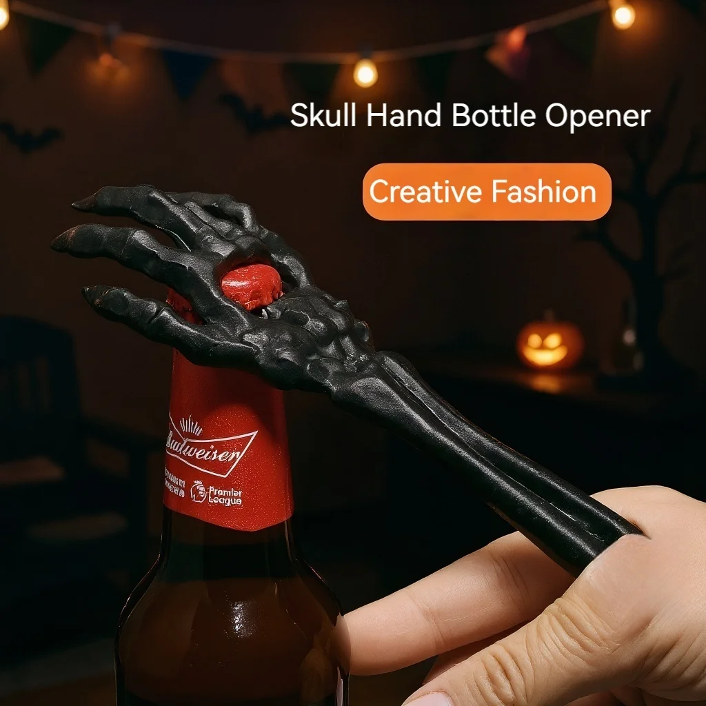 Abridor de botellas de mano con esqueleto, abridor de cerveza de hierro fundido con temática de terror, perfecto para fiestas y bromas de Halloween, accesorios de Bar, 1 ud.