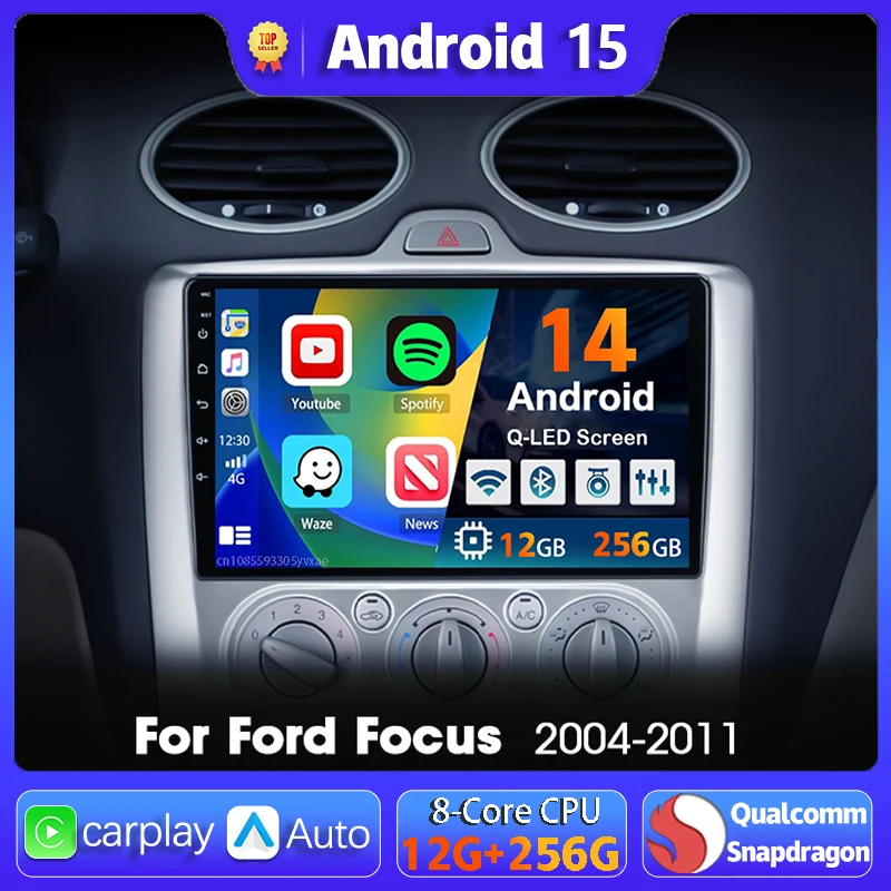 

Android 15 Car Radio Carplay Auto GPS Navigation Multimedia Player For Ford Focus 2004 - 2011 video Stereo DVD 2 DIN Wifi+4G DSP