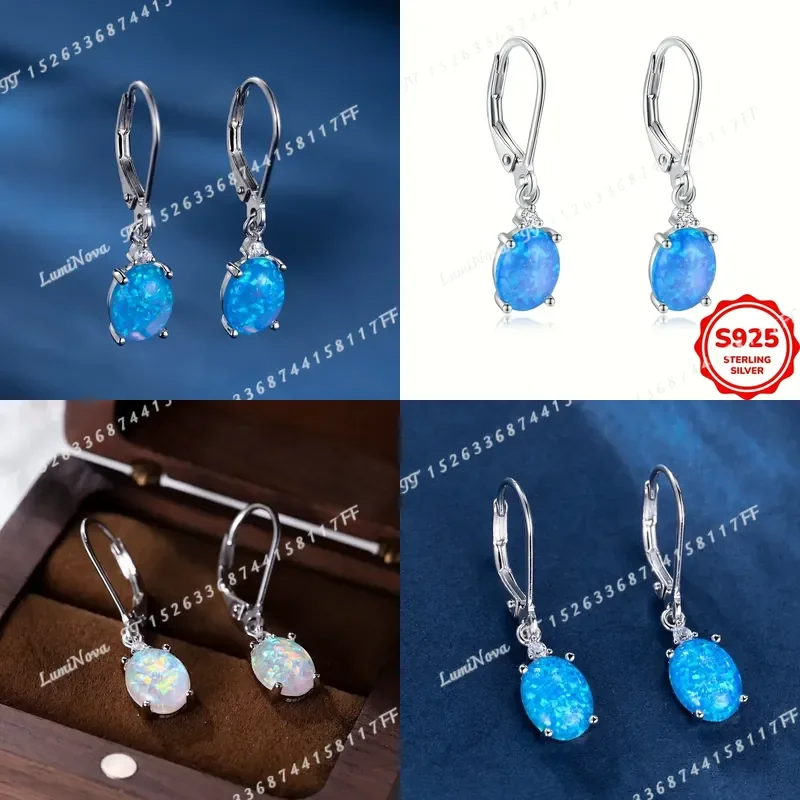 S925 Sterling Silver Round Cut Green Fire Opal Dangle Earrings Rhodium Plated Leverback Gemstone Drop Earrings for Women 2.2g