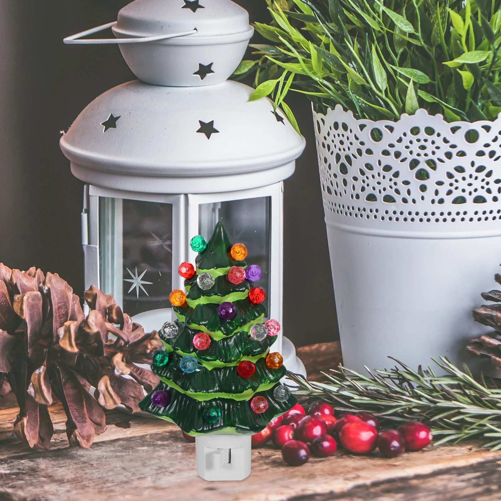 

Christmas Tree Night 360 Degree Rotating Plug Resin Decorative Light For Bathroom Bedroom Ipx4 Waterproof Soft Glowing Holiday