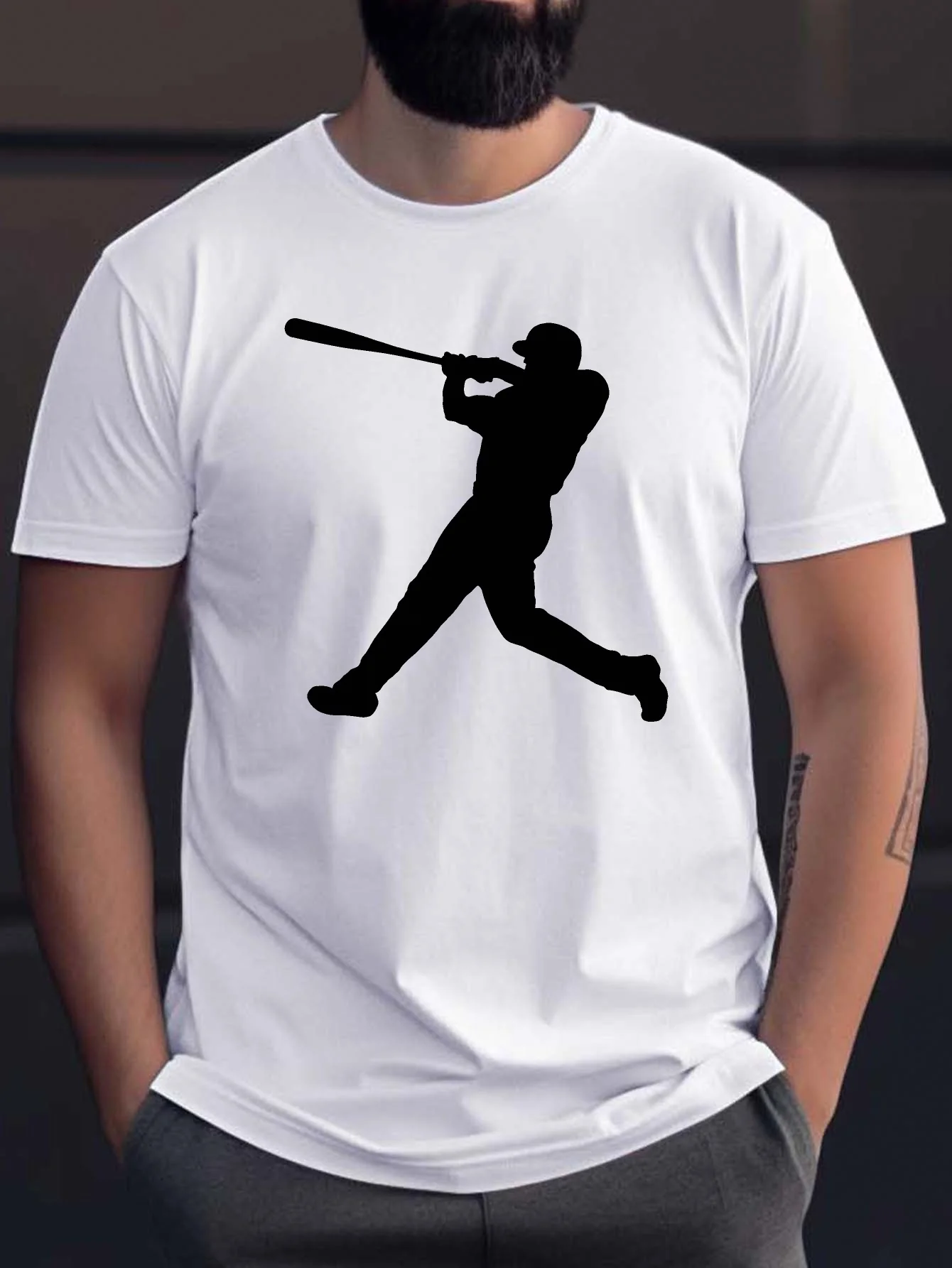 Baseball Player Silhouette T Shirt For Men Batter Graphic Crew Neck Tee Sport Fan Baseball Theme Casual Male Daily Outfit Tops