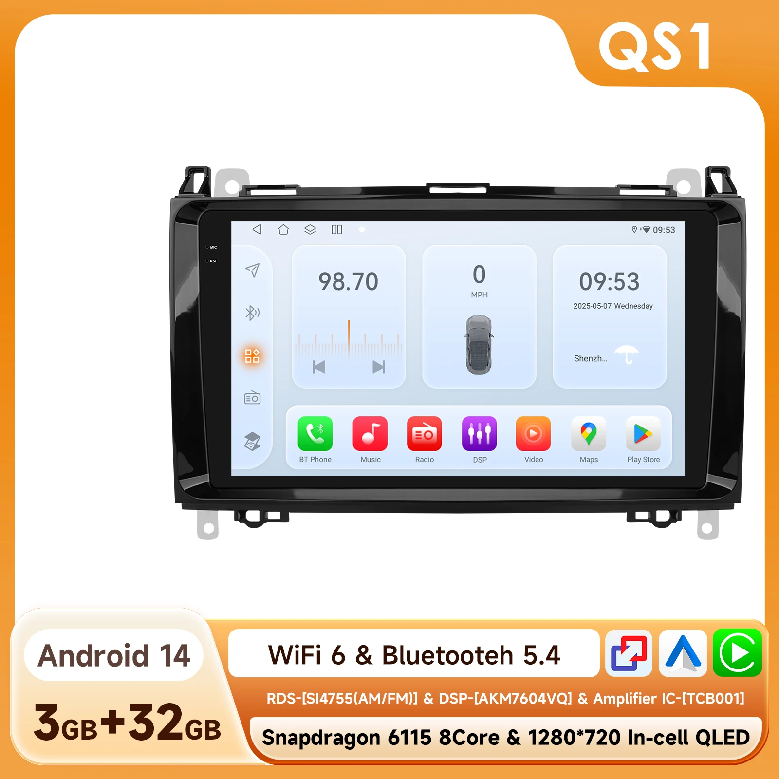 9'' Carplay 4G 2 Din Android Auto Radio Voor Mercedes Benz A B Klasse B200 W169 W245 B200 W906 2500 Sprinter 3500 W639 Vito Viano Vw