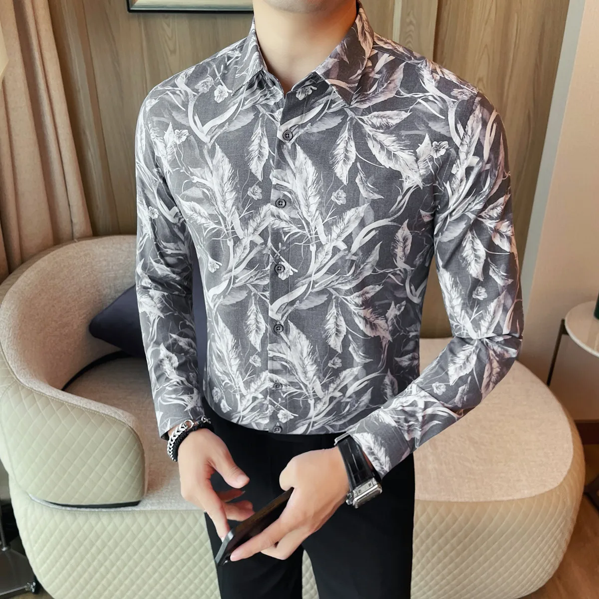 Camicie eleganti da uomo Abbigliamento di lusso coreano Camicia sociale da uomo a maniche lunghe slim fit Camicette da smoking da ballo casual per tutte le partite
