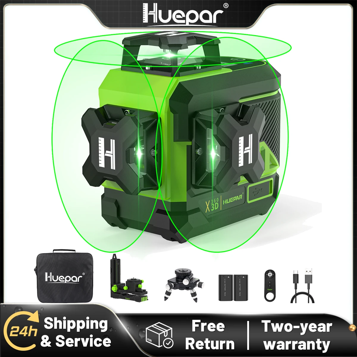 Huepar Z03CG 12 Lines Laser Level Green Cross Line Self-leveling Laser Tools 2pcs Li-ion Batteries With Bluetooth&Remote Control