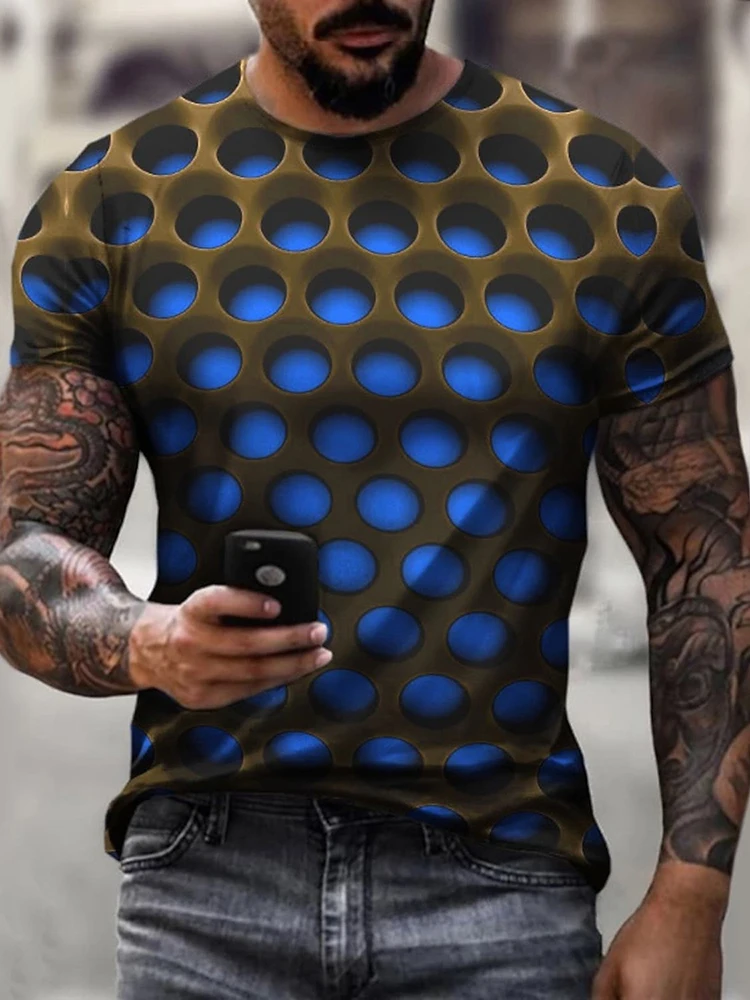 2022 New Men\'s Unisex Tee T Shirt 3D Print Graphic Optical Illusion Round Neck Casual Short Sleeve Tops Streetwear Man\'s Tshirt