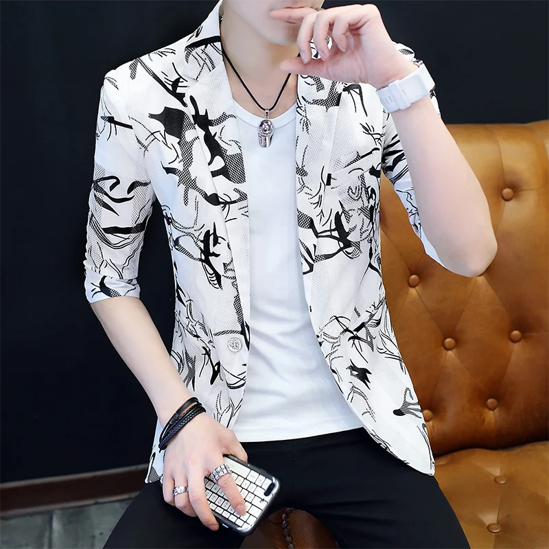 

Летний мужской костюм с принтом, приталенный, с вырезами, с коротким рукавом, повседневный, из полиэстера, с круглым низом, для бизнеса и отдыха