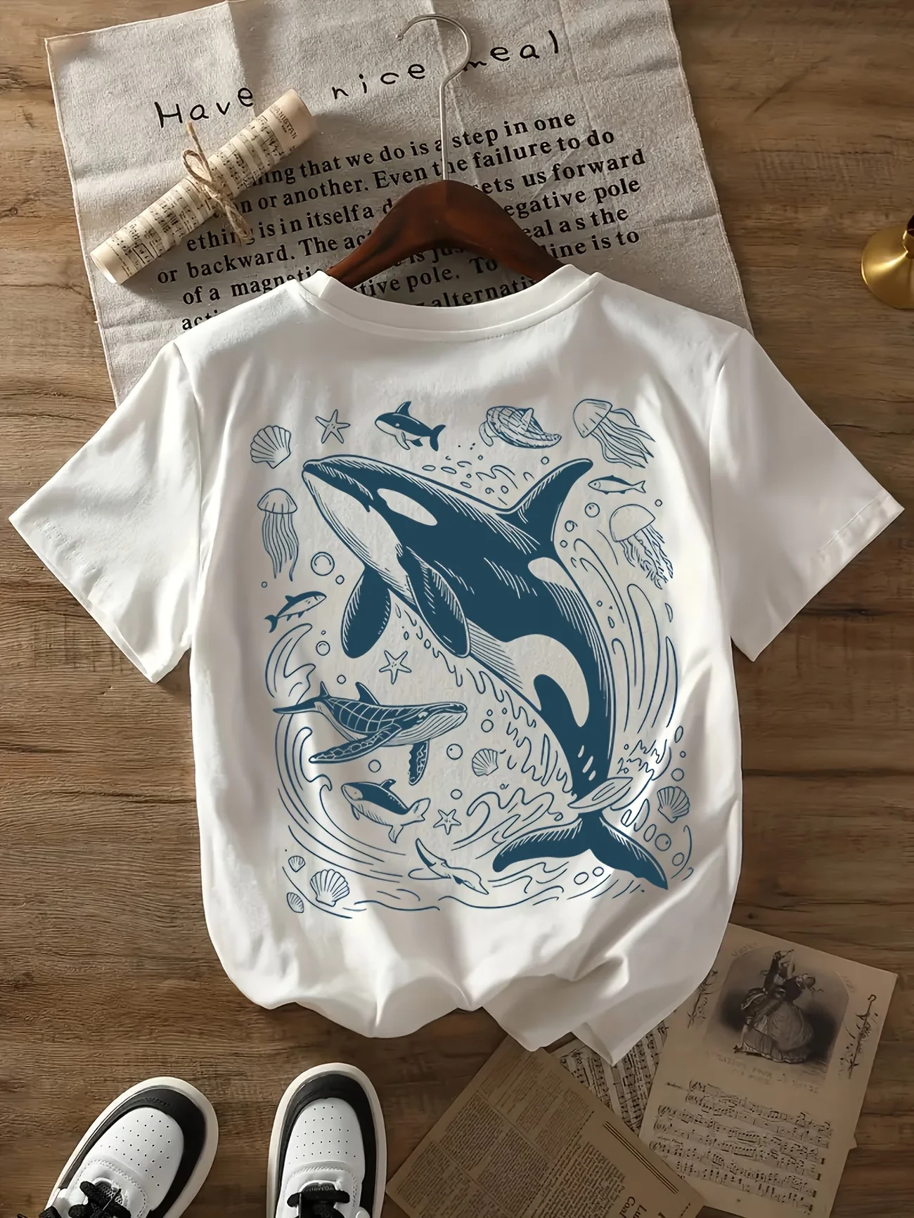 Deep Sea Orca Killer Whale Graphic T-Shirt Women Summer Fashion Short Sleeve Tee Retro Streetwear Ladies Marine Aesthetic Top