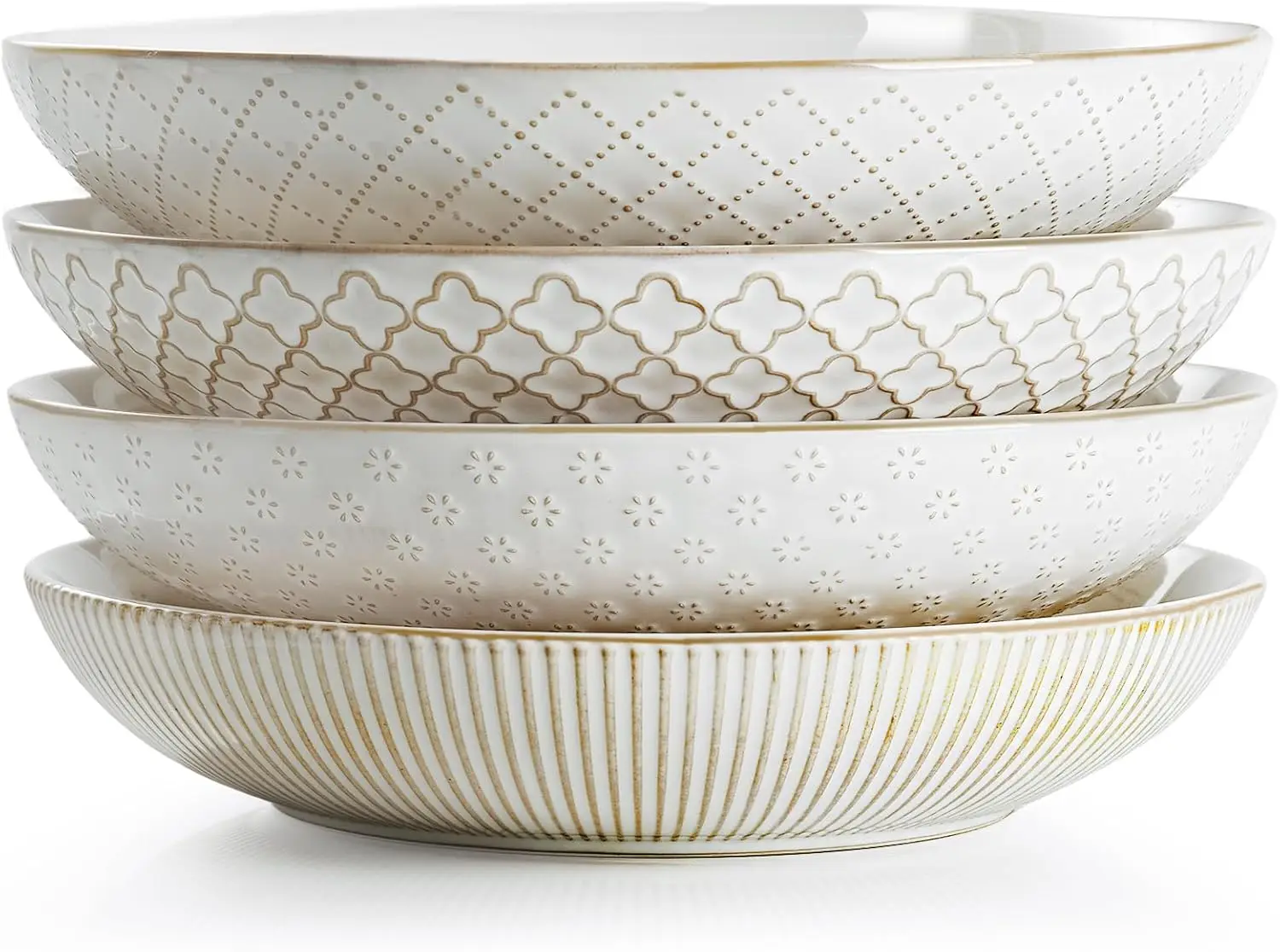 

Pasta Bowls, Large Salad Serving Bowls (7.6/9.2 inch/22/42 oz), Ceramic Bowl Plates Set of 4, Farmhouse Embossments