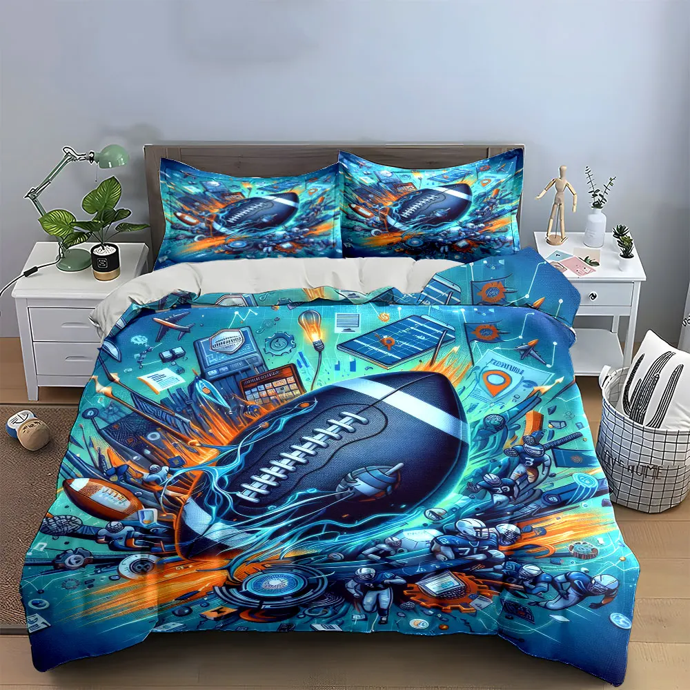 American Football Decor Set Bedding Set with 1 Duvet Cover 2 Pillowcases Single Double King Queen, Gift