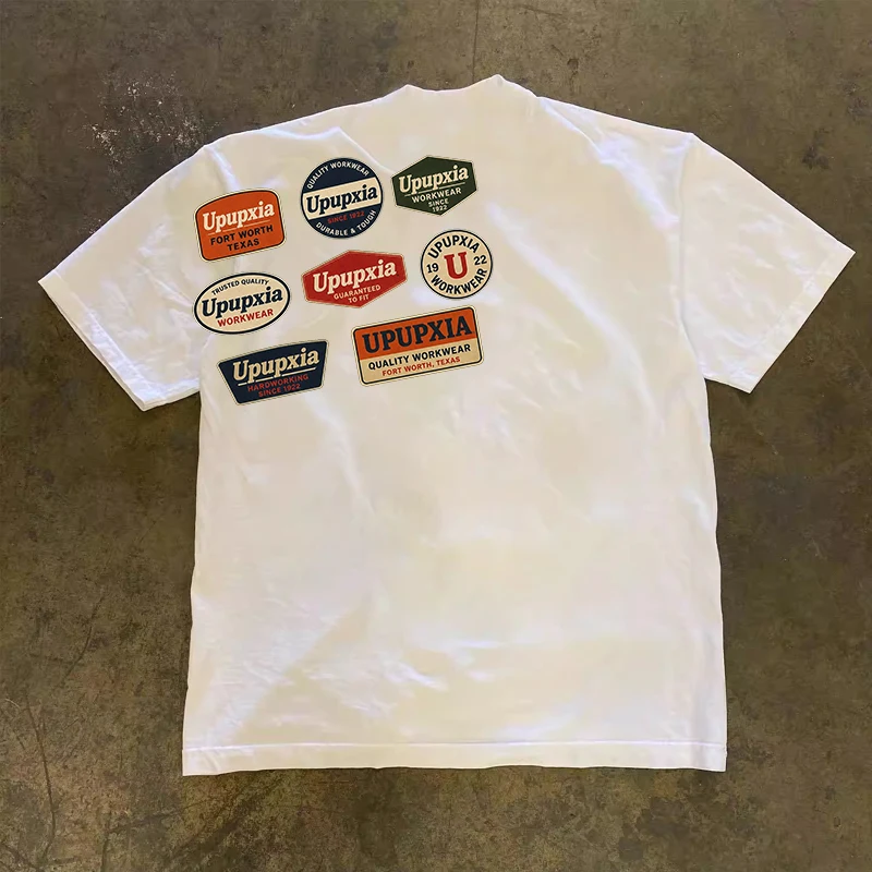Loose Fit Cotton T-Shirt Unisex Short Sleeve Double Thread UPUPXIA Hero Print Sweat Absorbent round Neck Casual Summer Top