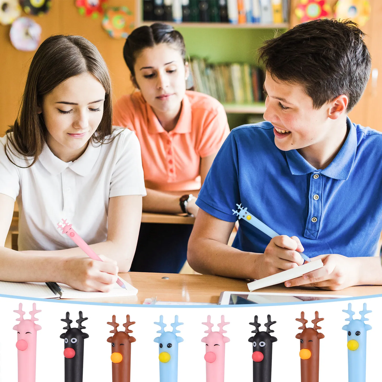 

24pcs Christmas Deer Shaped Ballpoint Pen Blue Ink Plastic Smooth Writing Comfortable Grip Mini Pens For School Office