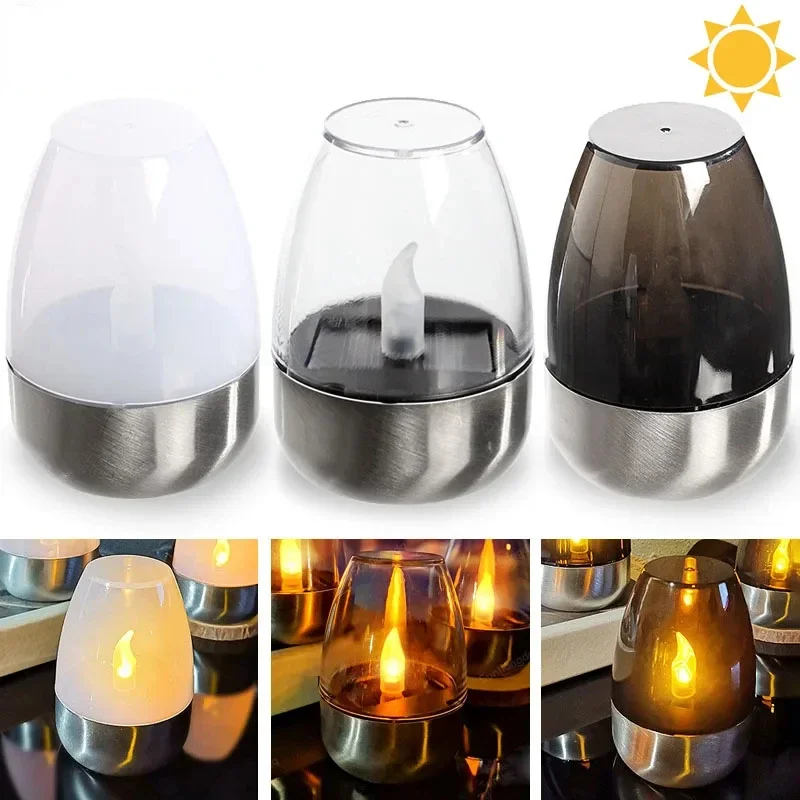 

Solar Candle Light Flameless LED Night Lights Stainless Steel Waterproof Lawn Light Outdoor Garden Birthday Party Decors