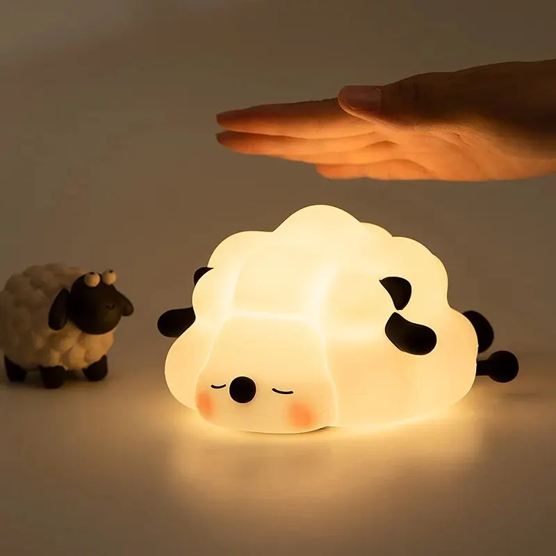 Touch Sensor Silicone LED Lamp Sleeping Sheep USB Rechargeable Nightlight Dimmable Mood Light for Bedroom Decor Birthday Gift