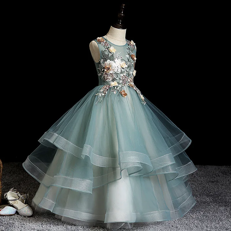 

Girls 2025 Children's Host Flower Girl Birthday Piano Performance Puffy Dress Princess Style