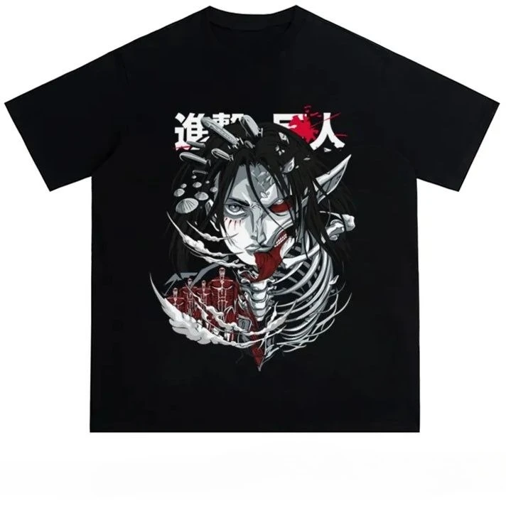 Camiseta de manga corta gigante de ataque 2025 algodón con estampado de Allen Blockbuster Vintage lavada marca de tendencia Vintage