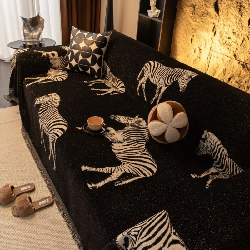 

Housses de canapé Funda Диван Синель Зебра Узор Диван Коврик Пледы 2025 Четырехсезонный Черный Кемпинг Пикник Чехол Для Дивана