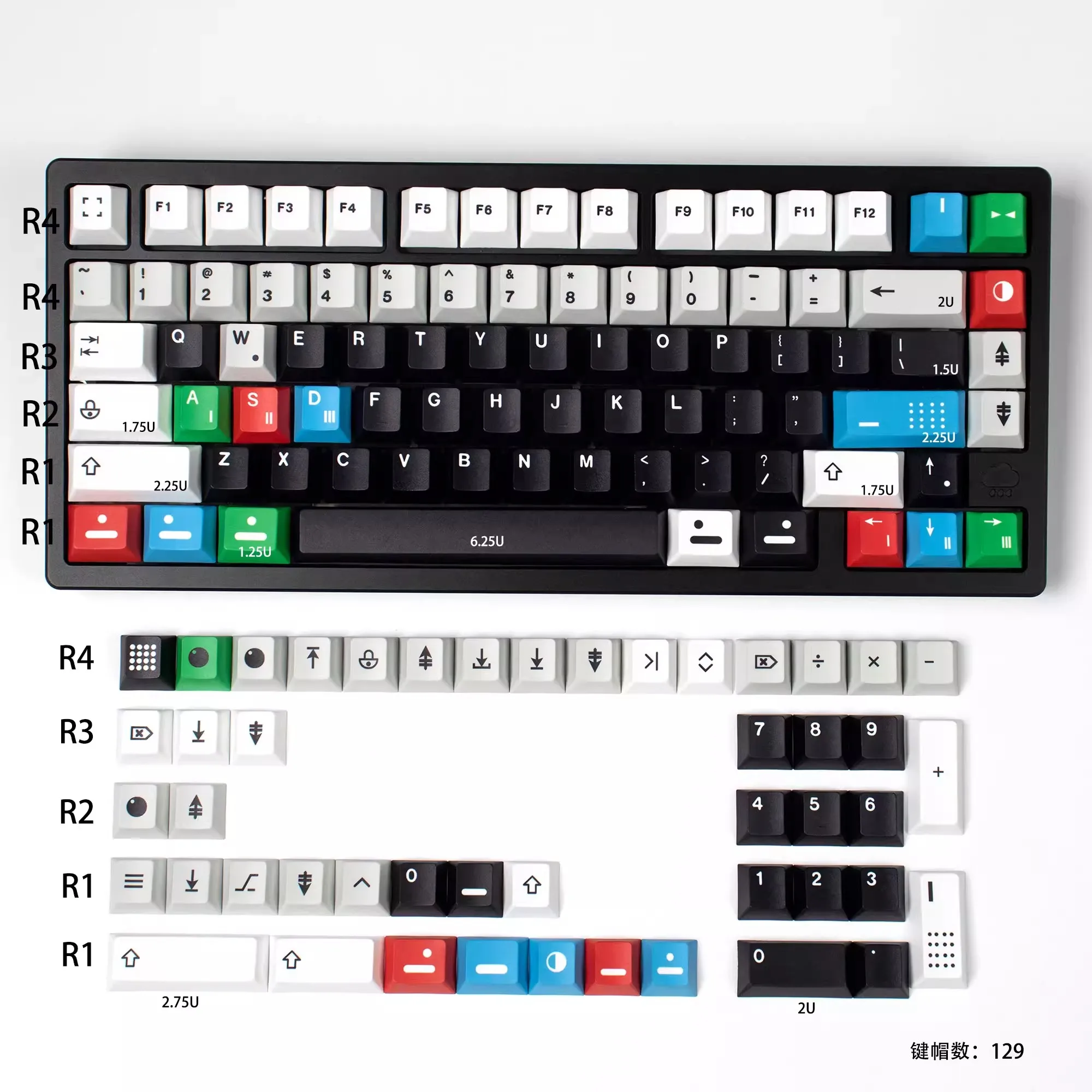 

129 Keys Resonance R2 PBT keycaps Cherry profile Dye Sublimation English Personality Keycaps For MX Switches Mechanical Keyboard