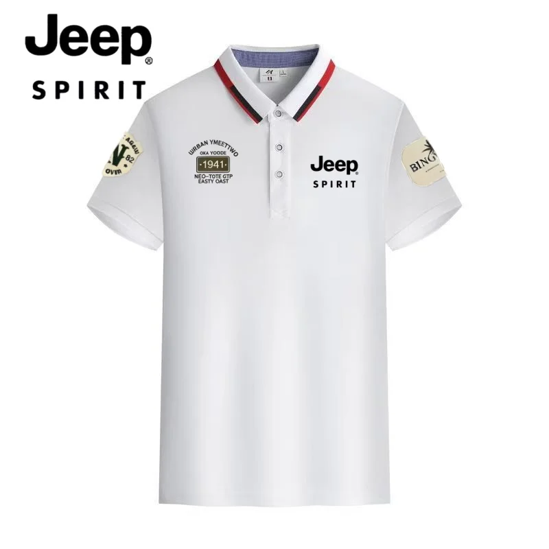 Jeep Spirit Summer Men's Casual Polo Shirt - Summer Short-Sleeved Business Lapel T-Shirt - Large Men's Jacket