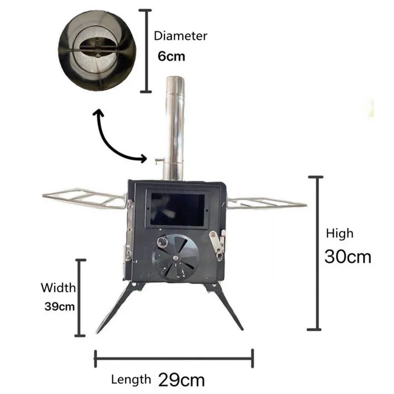Imagem -03 - Fogão a Lenha Portátil Fogão de Aquecimento ao ar Livre Dobrável com Chaminé para Tenda Abrigo Aquecimento Cozinhar Fogão de Tenda Multiuso