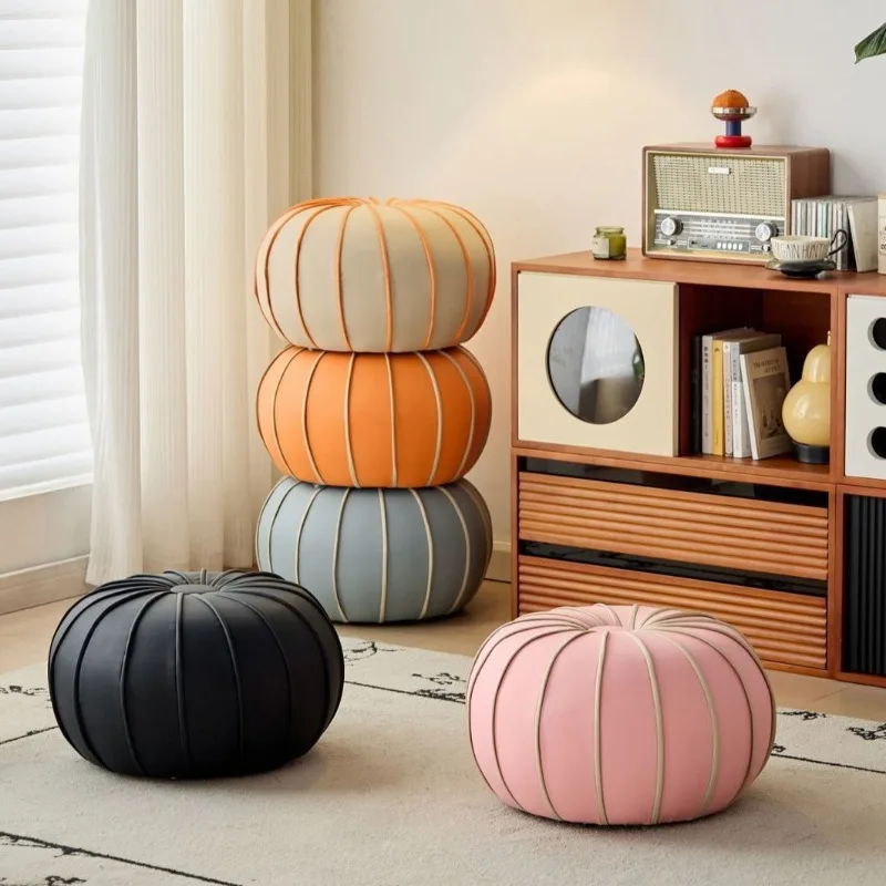 Pouf rembourré en forme de citrouille, repose-pieds rond, tabouret décoratif moelleux pour salon, chambre et coiffeuse