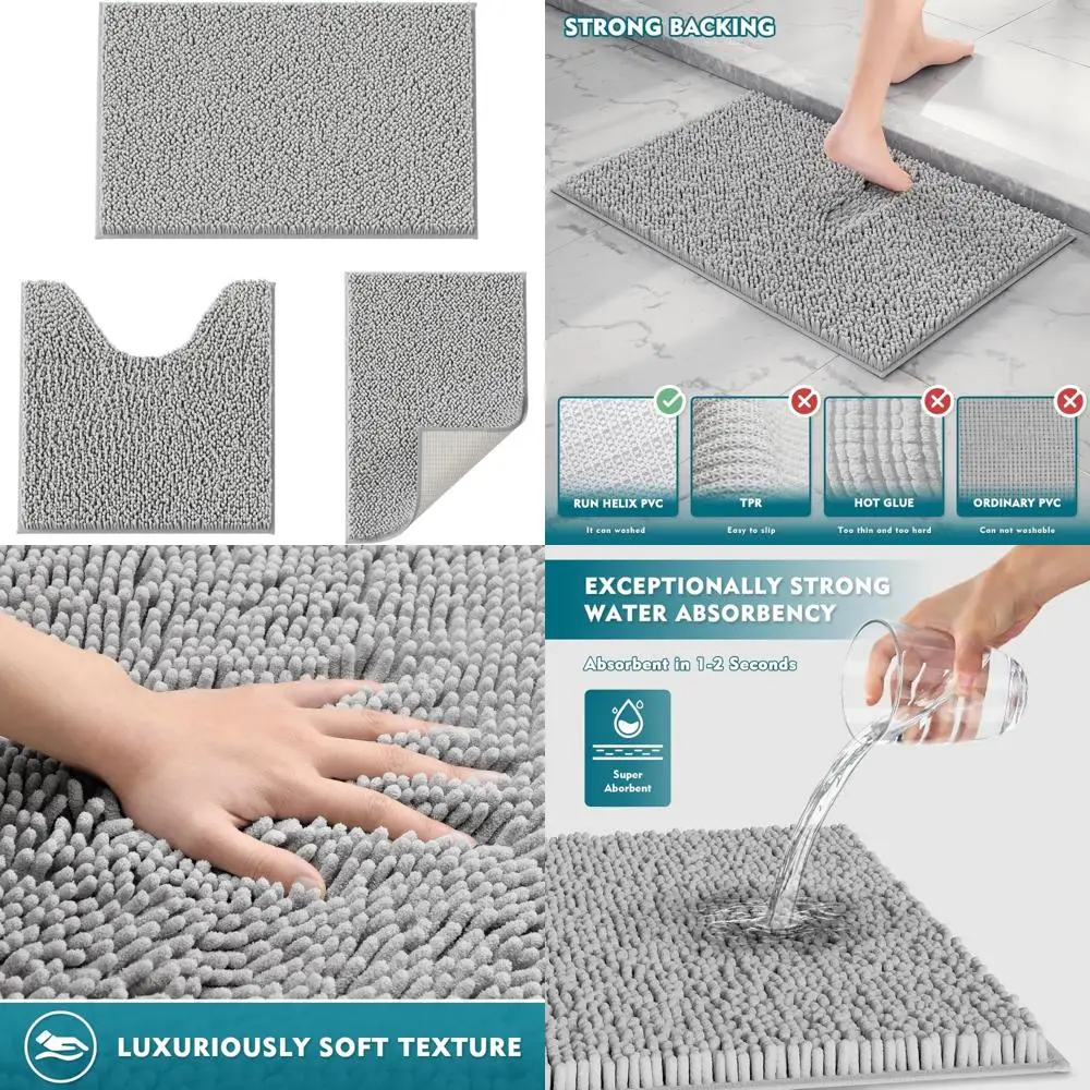 

Комплект ковриков для ванной комнаты, 3 шт., очень мягкие и впитывающие лохматые коврики для ванной, коврики из синели, нескользящие плюшевые ковровые дорожки, ванна