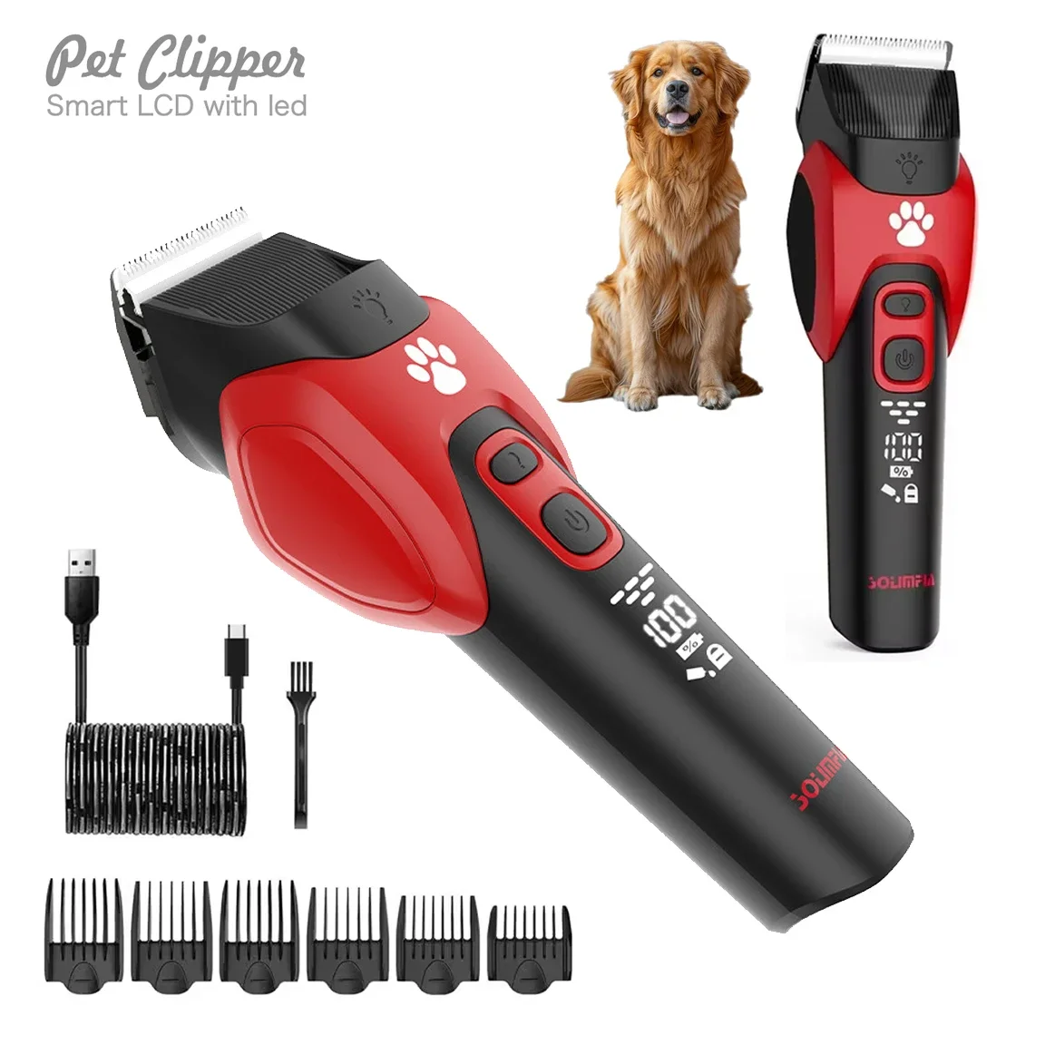 

Professional Electric Haircut Machine for Big Dog W/ LED Digital Display Low Noise Cat Hair Clipper Trimmer for Sheep Pet Beauty