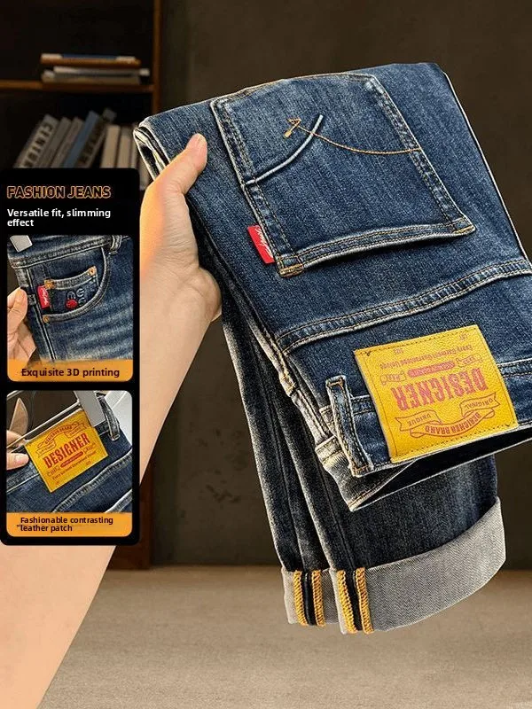 Jeans da uomo slim fit vintage Feel Casual elastici coreani Sle pantaloni lunghi larghi di fascia alta stagione autunnale tendenza Faion