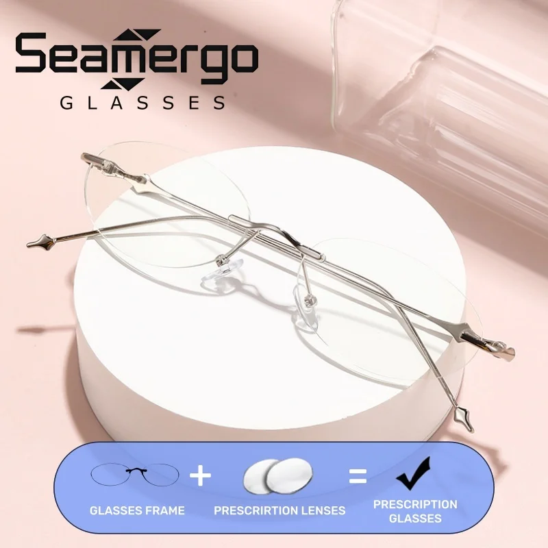 

SEAMERGO Business Ultra-light Frameless Prescription Glasses for Women and Men Fashion Customized Anti-Blue Light Lenses