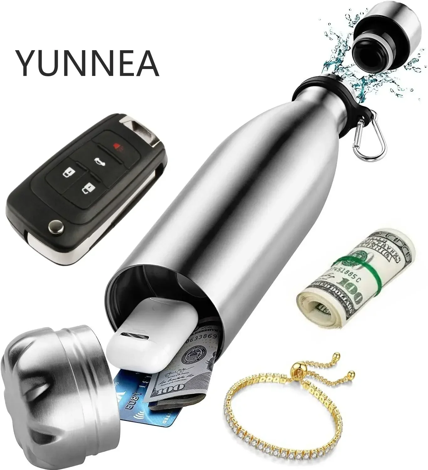Secret Hidden Safe Diversion Water Bottle Steel Secret Stash Spot Can Hidden Safes Storage Compartment for Cards Keys Cash Money