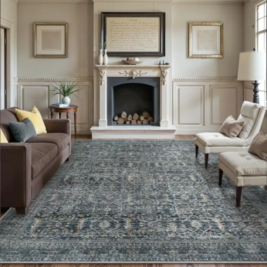 

Large Area Rug for Living Room 10x14 Machine Washable Vintage Distressed Rugs for Bedroom Soft NonSlip Low Pile Indoor Floor Ac