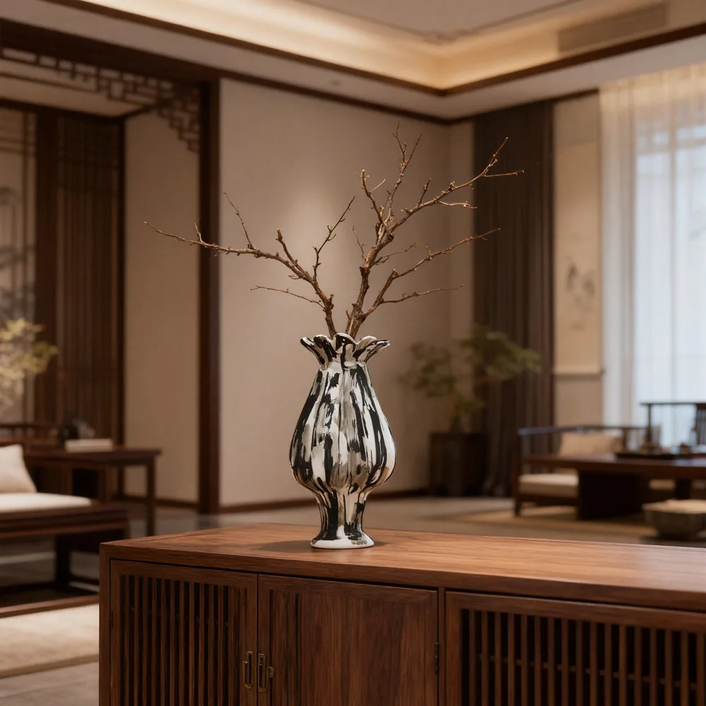 Wabi Sansan soft decoration with home ceramic vase modern creative hand-painted color matching design flower arrangement