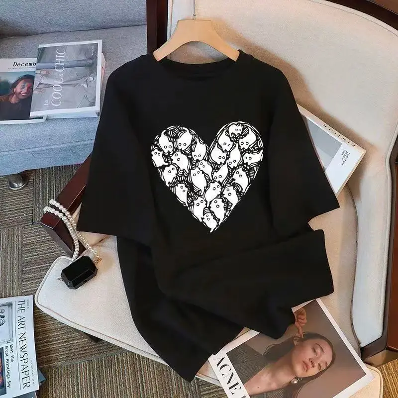 

Plus - Size Casual Cat - themed Tee, Short - Sleeve with Unique Print