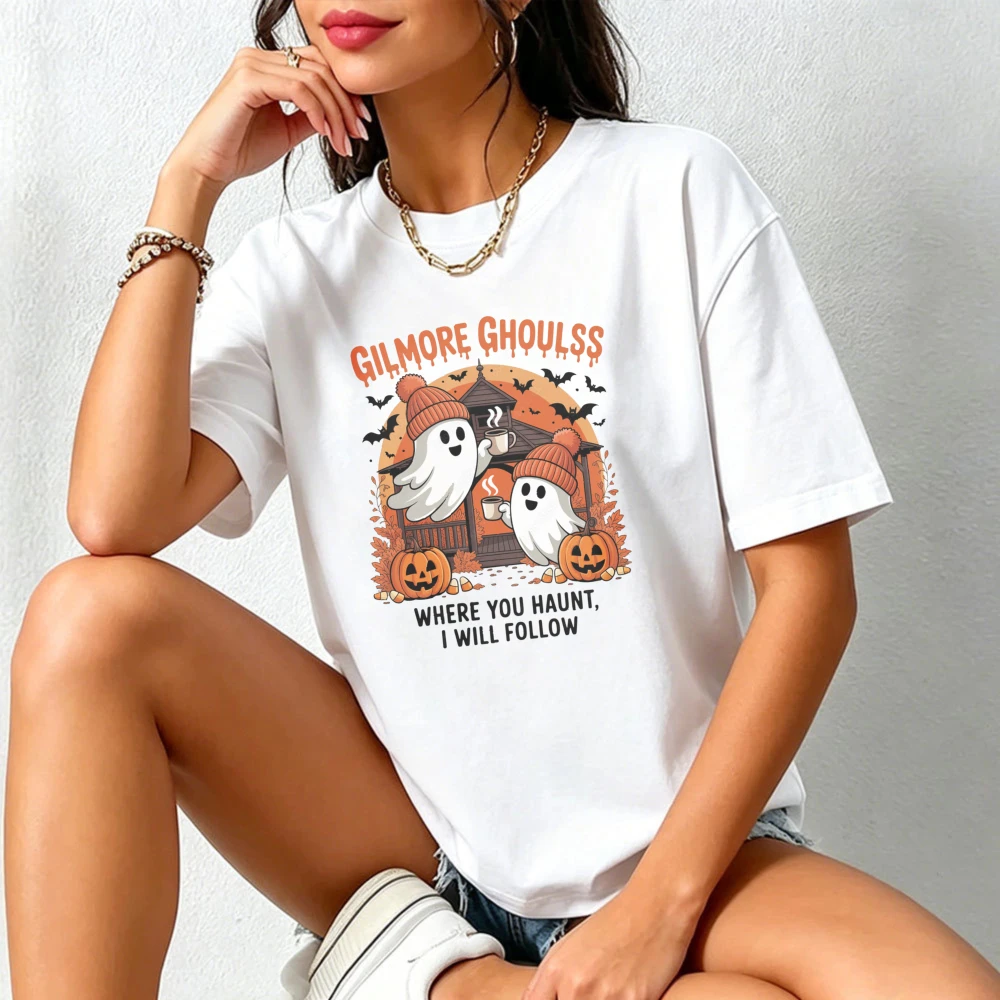 Gilmore Ghouls Halloween Shirt Cute Ghost Coffee Fall Graphic T Shirts Retro Trend Cool Street Tshirt Cotton Short-sleeve Tee