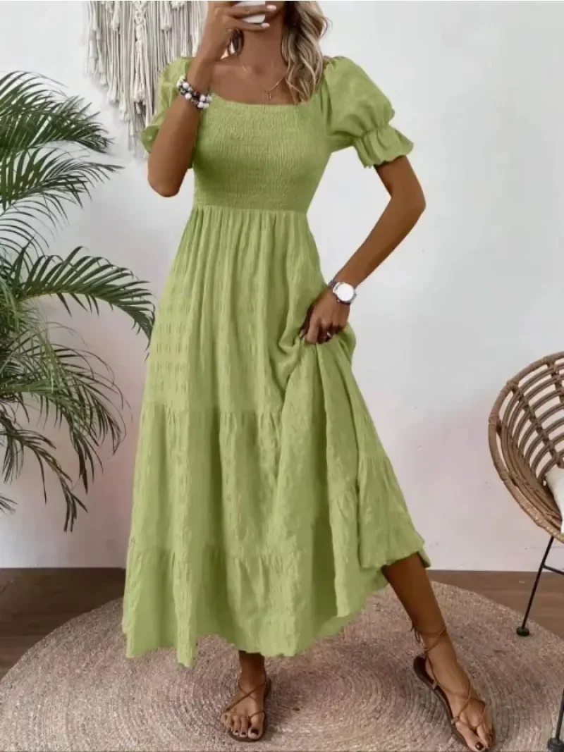 

Plus Size 1XL-5XL New Women's Ladies Square Neck Short Sleeved Tunic Dress Maxi Dress Casual Solid Color Elegant Dress