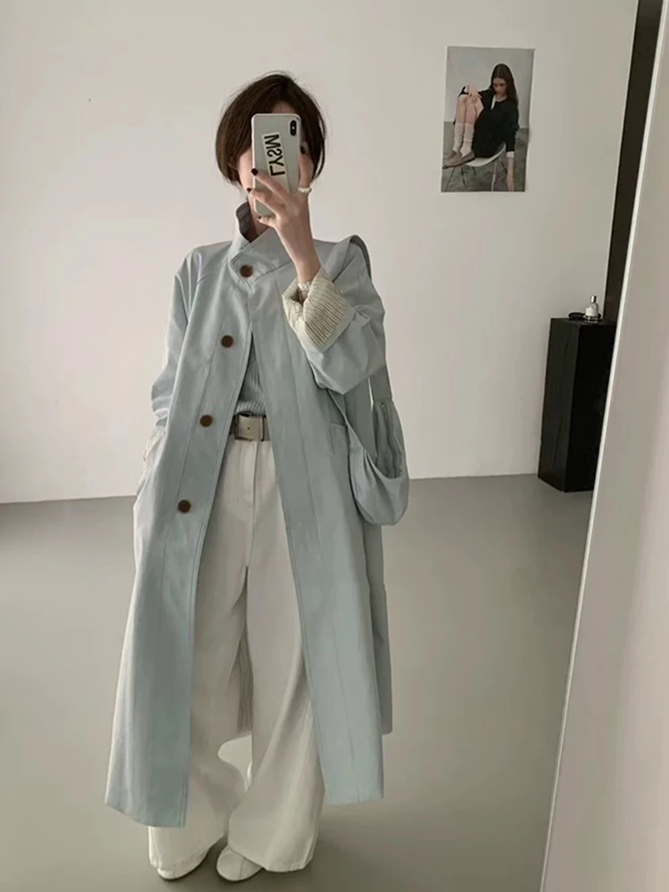 Damski płaszcz do połowy łydki, casualowy, w stylu brytyjskim, koreańska wersja, luźny krój, nowość na jesień, mały rozmiar, płaszcz casualowy.