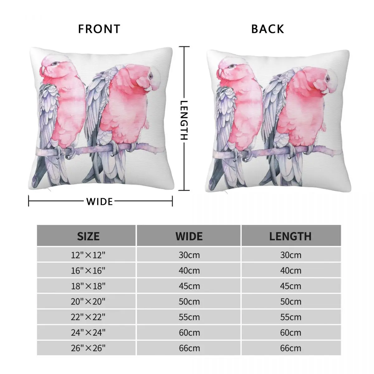 Galah Australian Parrots Square Pillowcase Polyester Linen Velvet Pattern Zip Decorative Pillow Case Sofa Seater Cushion Cover