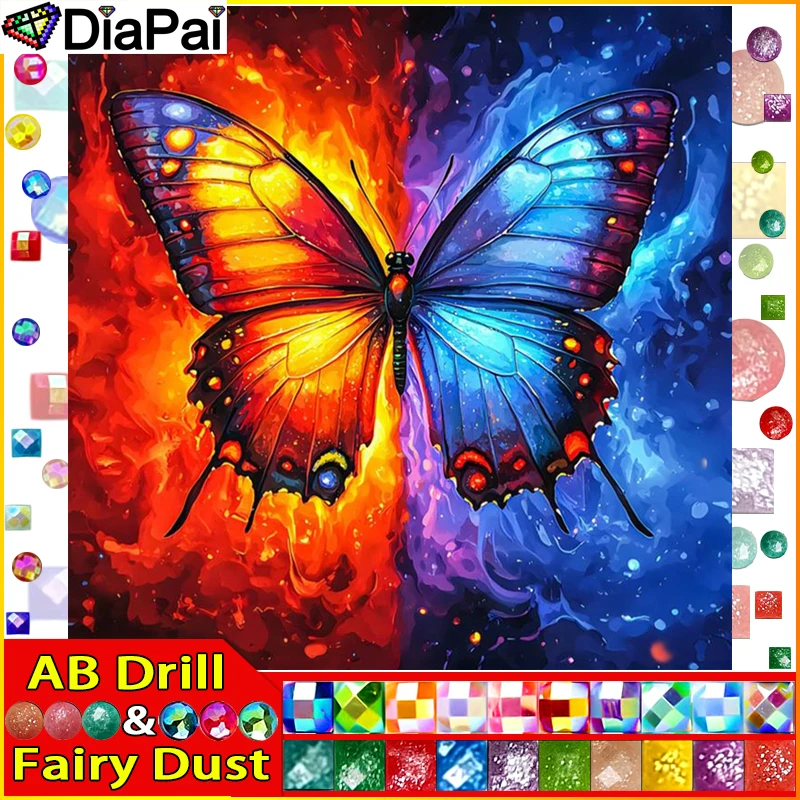 DIAPAI Fairy Dust AB Diamantgemälde voller quadratischer/runder Bohrer 5D DIY „Schmetterling“ Diamant Stickerei Strass Dekor
