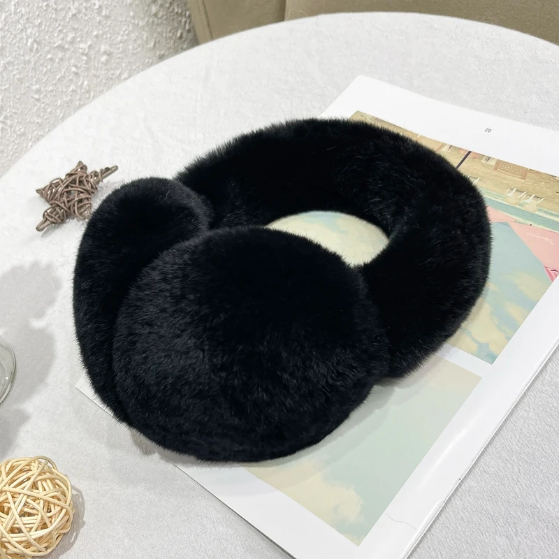 Real Rex Rabbit Fur Earmuffs for Women Winter Ear Warmers Soft Warm Furry Ear Muffs for Cold Weather