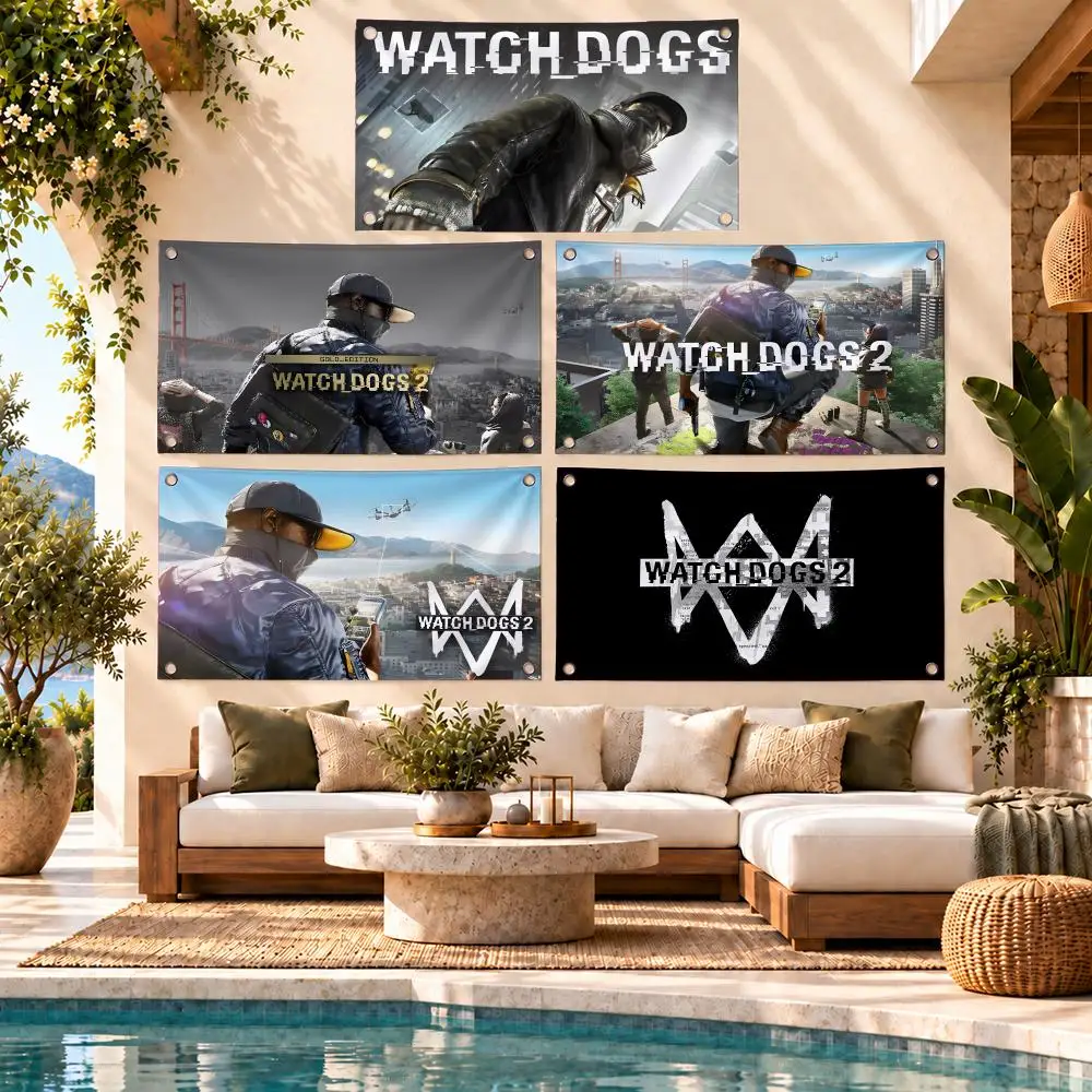 Watch Dogs 2 Game Cool Flags For Outdoor Party Home Living Room Bar Bedroom Decoration Soft Durable Tapestry Skin-friendly