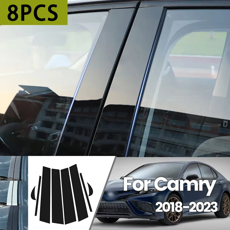 For Toyota Camry XV70 2018-2023 2019 2020 2021 2022 Bright Black Carbon Fibre Window Door Waterproof B C Sticker