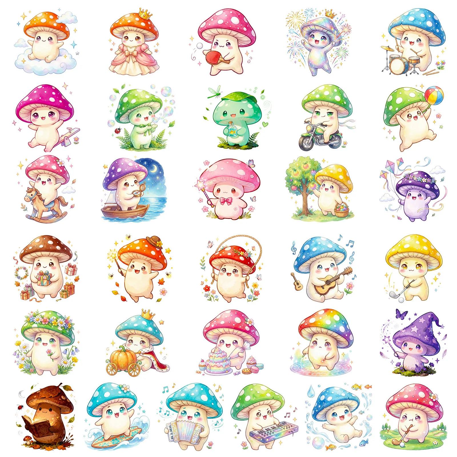 56/112Pcs Colorful Mushroom Creative Cartoon Stickers DIY for Stationery Box Pen Holder Lunch Box Phone Laptop Guitar Waterproof