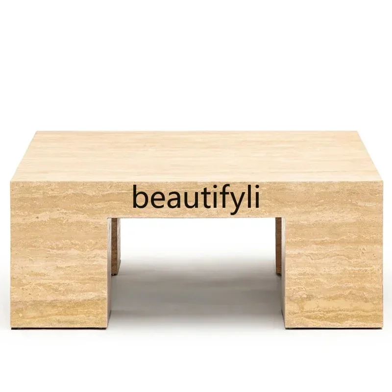 Natural travertine coffee table designer modern simple living room household square coffee table wabi sabi wind light luxury