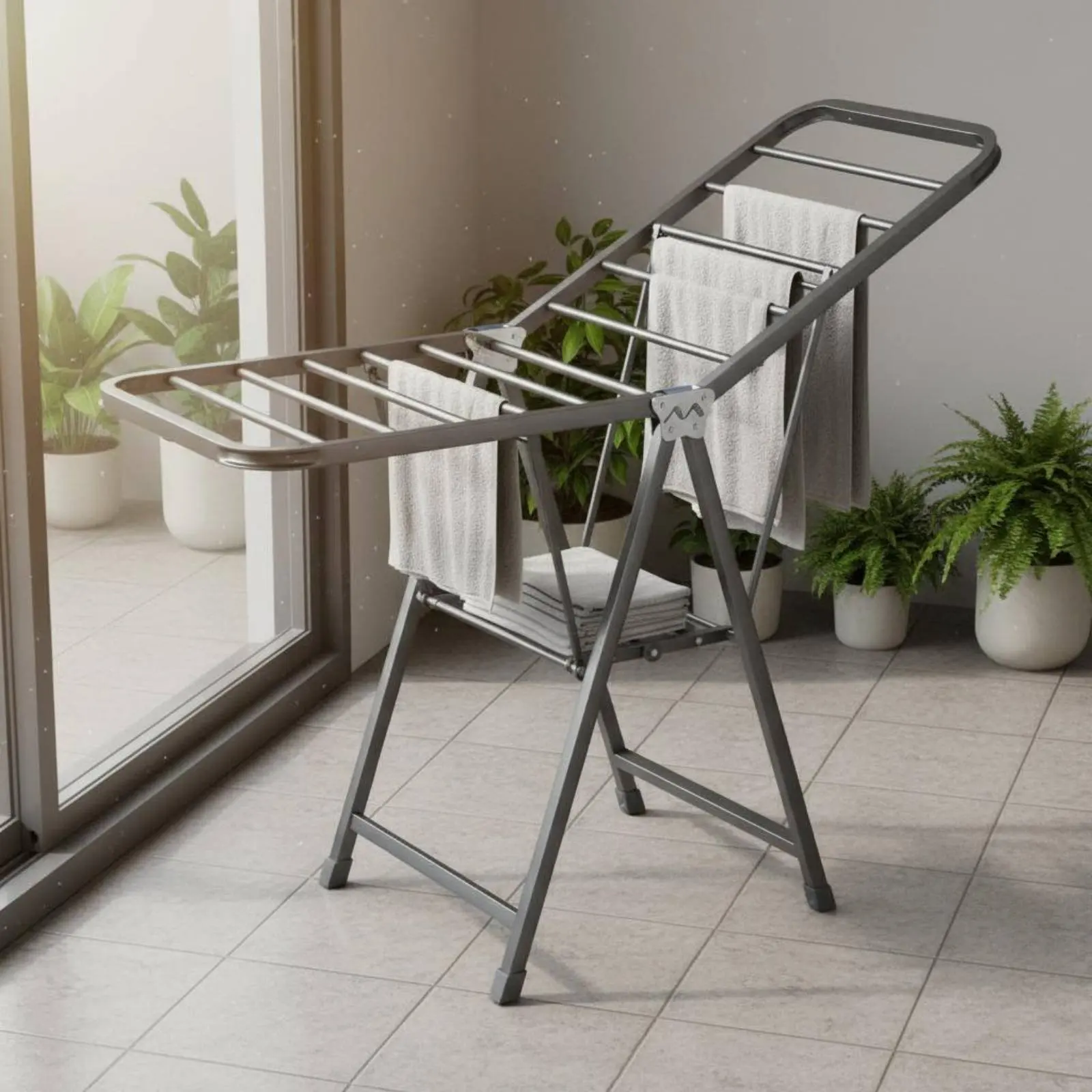 

Folding Drying Rack Multi Functional Balcony Drying Rack Indoor Clothes Airer Portable Household Storage Collapsible for Outdoor