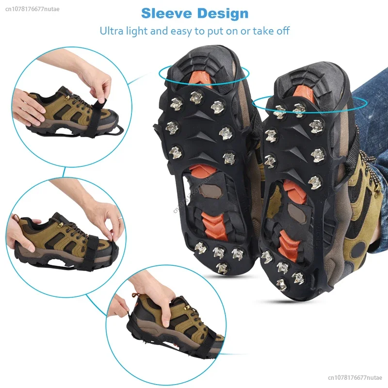 Crampones antideslizantes de 11 tachuelas para escalada, tacos de empuñaduras de hielo, cubiertas antideslizantes para zapatos, pesca al aire libre, Invierno