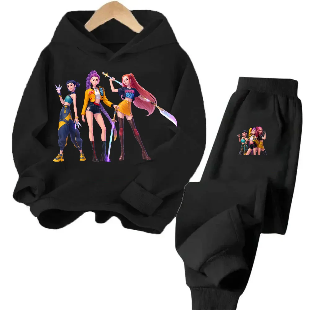

2 Kpop Devil Hunter hoodie and sweatshirt sets for children's anime fashion with fleece warmth autumn clothing gifts