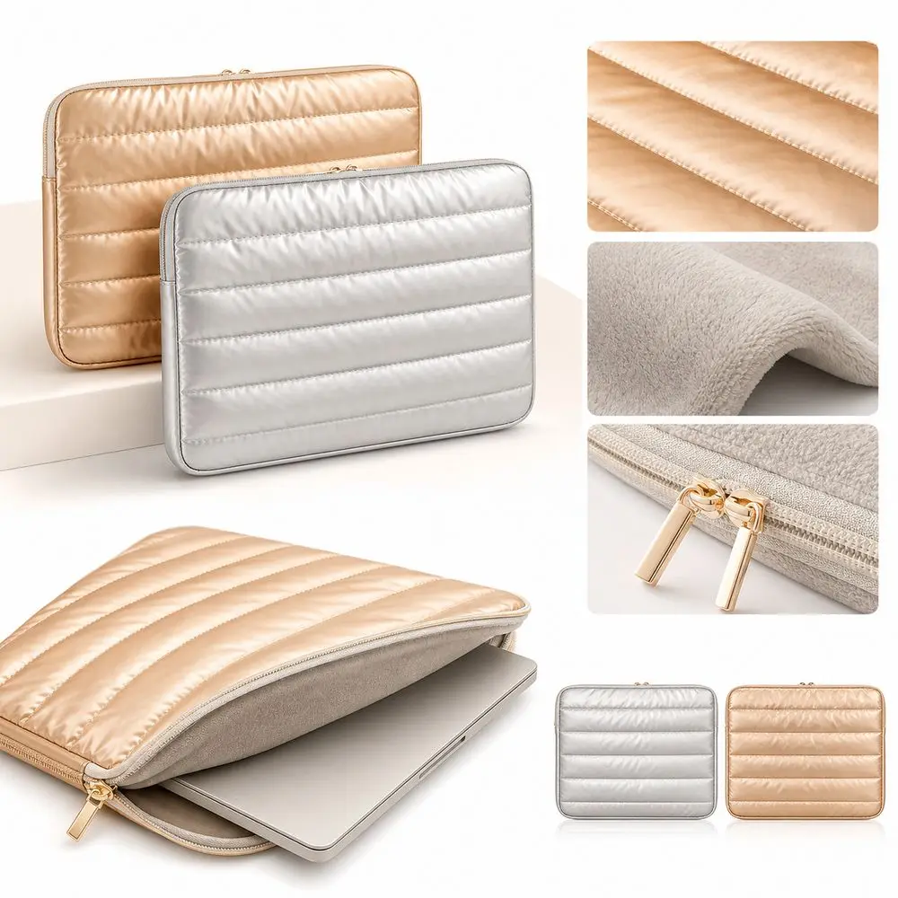 Nylon Quilted Computer Bag Water Resistant Shock Absorbing Laptop Sleeve Bag Quilted Padding Padded Laptop Sleeve