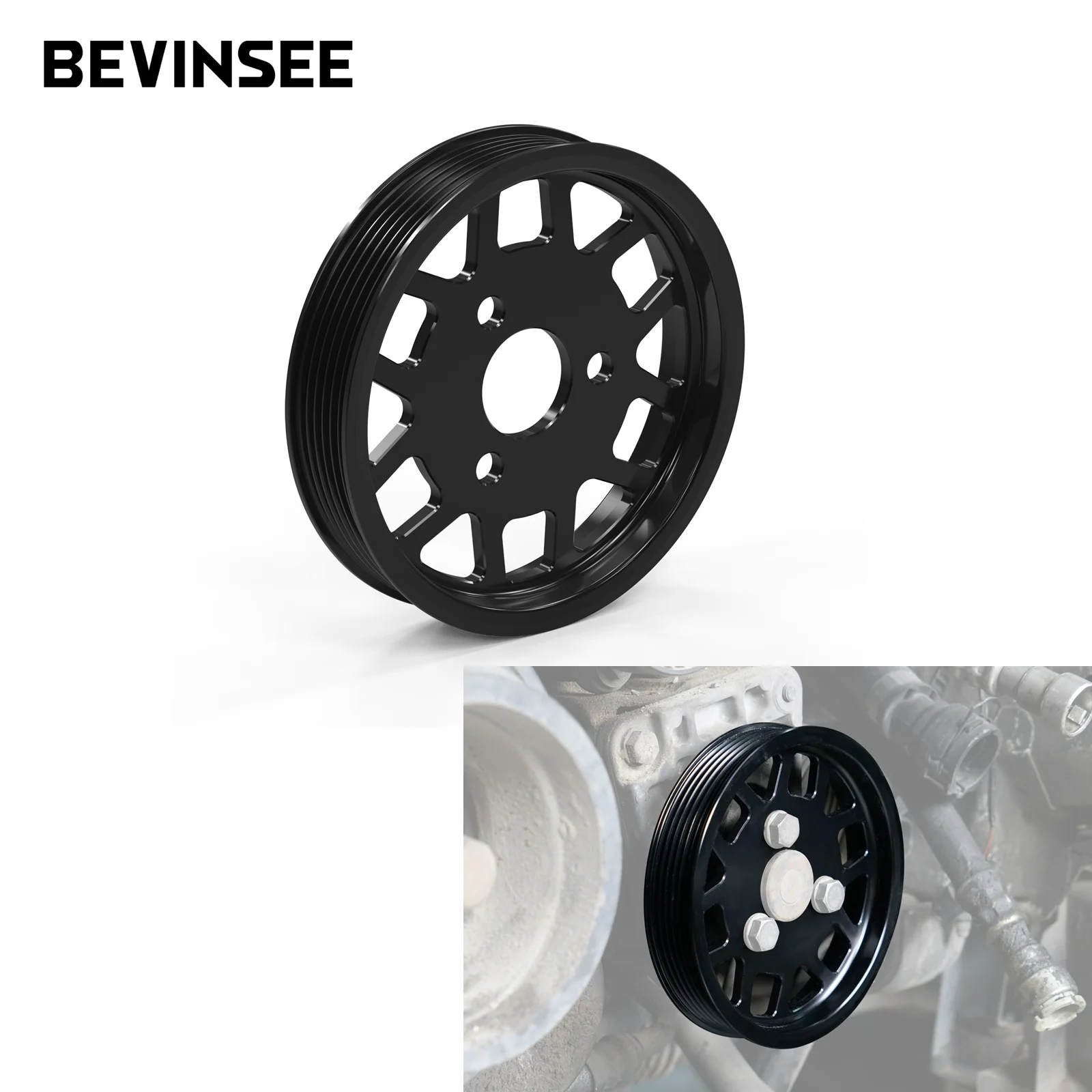 

BEVINSEE Aluminum Power Steering Pulley For BMW E46 E36 E39 Z3 X5 E53 For 325i 328i 330i 525i 528i 530i M52 M54 Engine