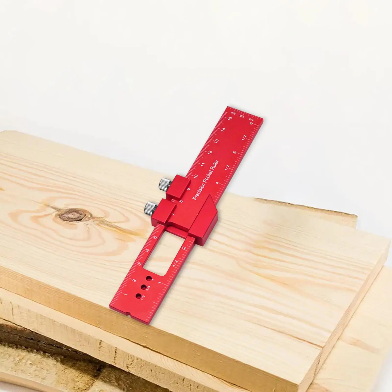 Pocket Ruler Sliding Block Aluminum Marking Ruler for Woodworking with Inch Metric Scale Hole Punch Scribing Square Tool