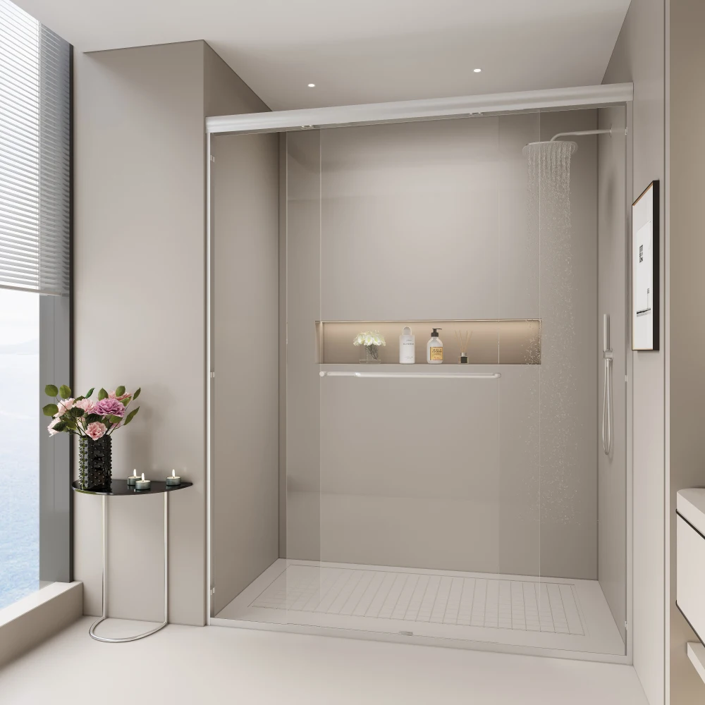 44-48 in. W x 72 in. H Double Sliding Shower Door, Semi-frameless Bypass Bathroom Sliding Door with 1/4